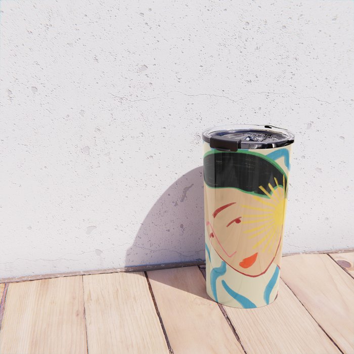 SMILING WOMAN AND SUNSHINE Travel Mug Gallery Image 4