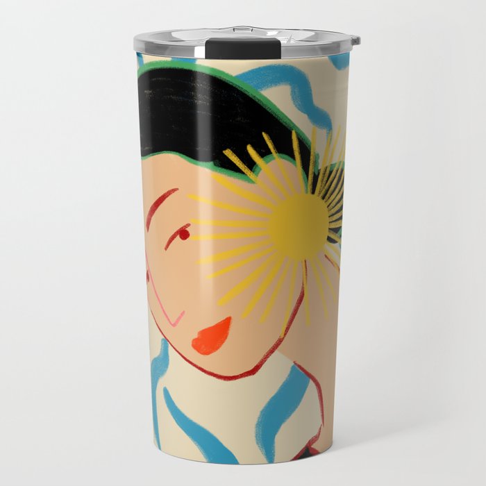 SMILING WOMAN AND SUNSHINE Travel Mug Gallery Image 1