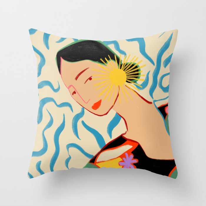 SMILING WOMAN AND SUNSHINE Throw Pillow Gallery Image 6