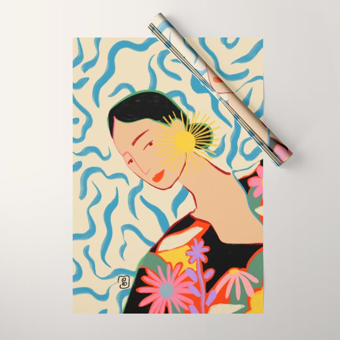 SMILING WOMAN AND SUNSHINE Wrapping Paper Gallery Image 1