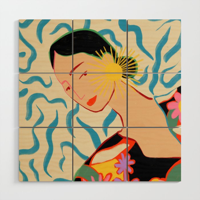 SMILING WOMAN AND SUNSHINE Wood Wall Art Gallery Image 1