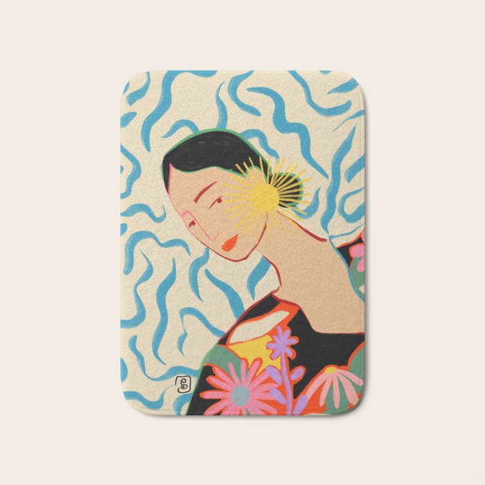 SMILING WOMAN AND SUNSHINE Bath Mat Gallery Image 1