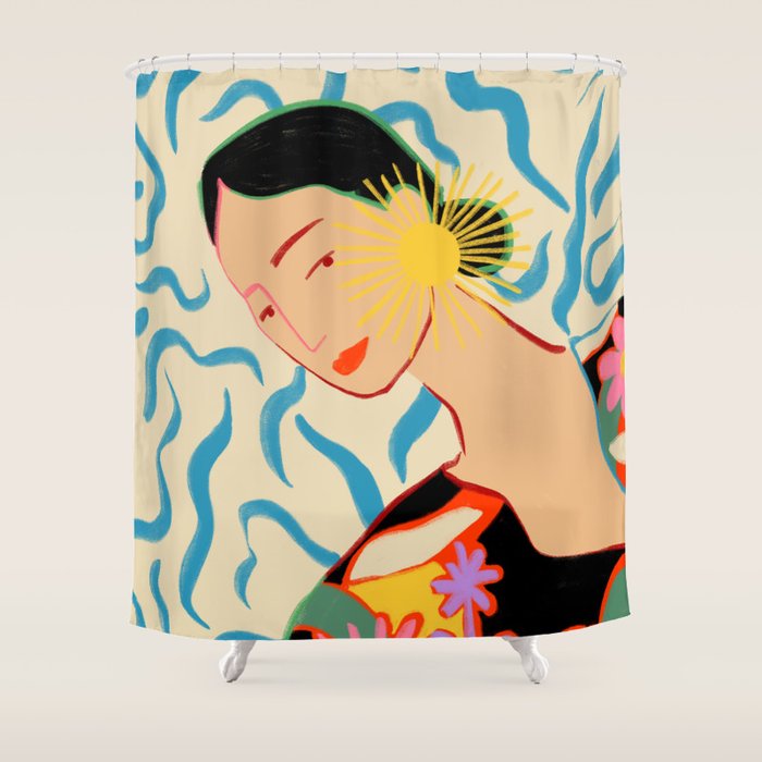 SMILING WOMAN AND SUNSHINE Shower Curtain Gallery Image 1