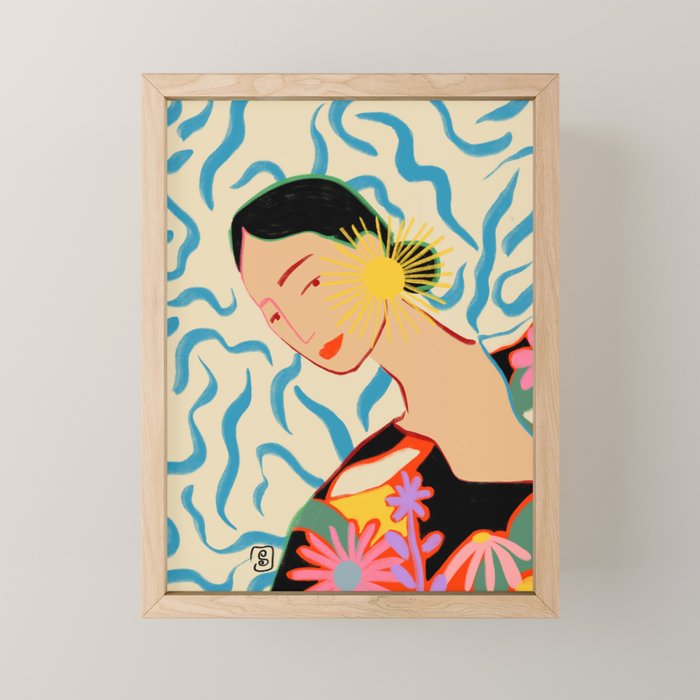 SMILING WOMAN AND SUNSHINE Mini Art Print Gallery Image 1