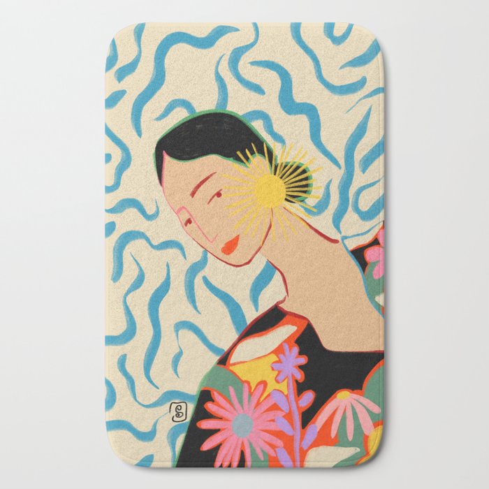 SMILING WOMAN AND SUNSHINE Bath Mat Gallery Image 2