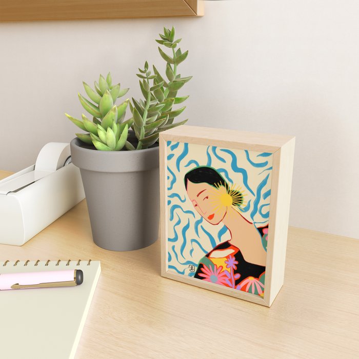 SMILING WOMAN AND SUNSHINE Mini Art Print Gallery Image 2