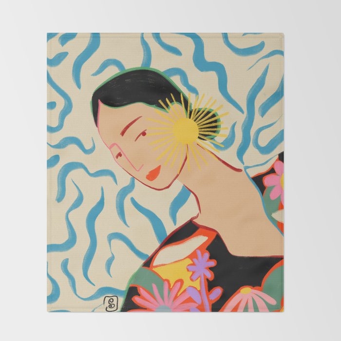 SMILING WOMAN AND SUNSHINE Throw Blanket Gallery Image 2