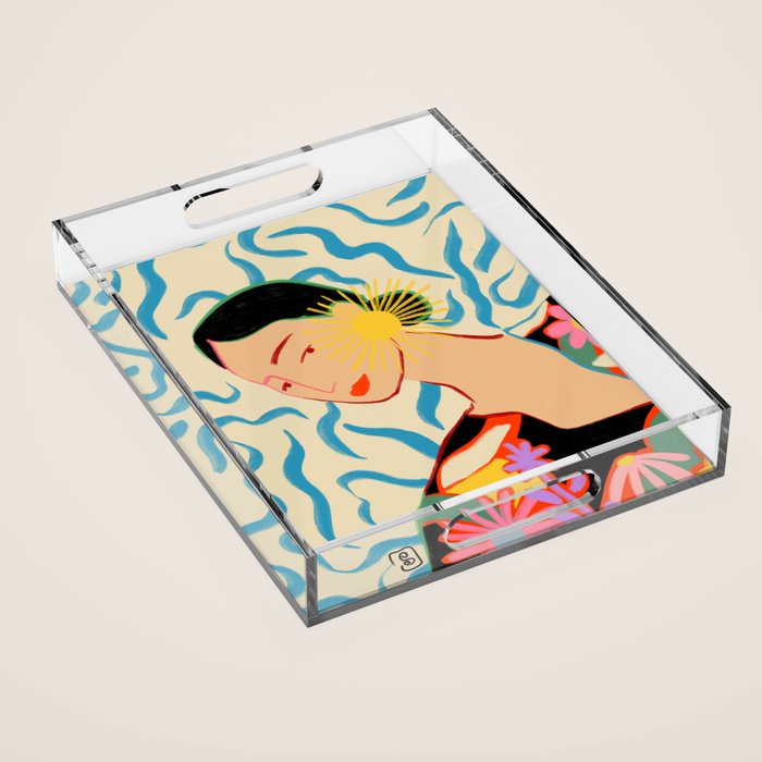 SMILING WOMAN AND SUNSHINE Acrylic Tray Gallery Image 1