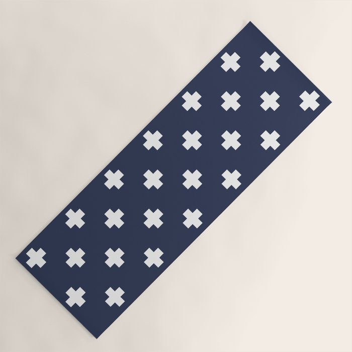 White Swiss Cross Pattern on Navy Blue background Yoga Mat Gallery Image 1