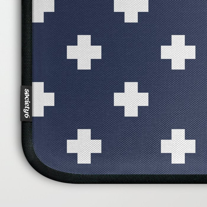 White Swiss Cross Pattern on Navy Blue background Laptop Sleeve Gallery Image 3