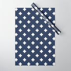White Swiss Cross Pattern on Navy Blue background Wrapping Paper Gallery Image 1