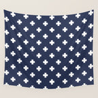 White Swiss Cross Pattern on Navy Blue background Wall Tapestry Gallery Image 4