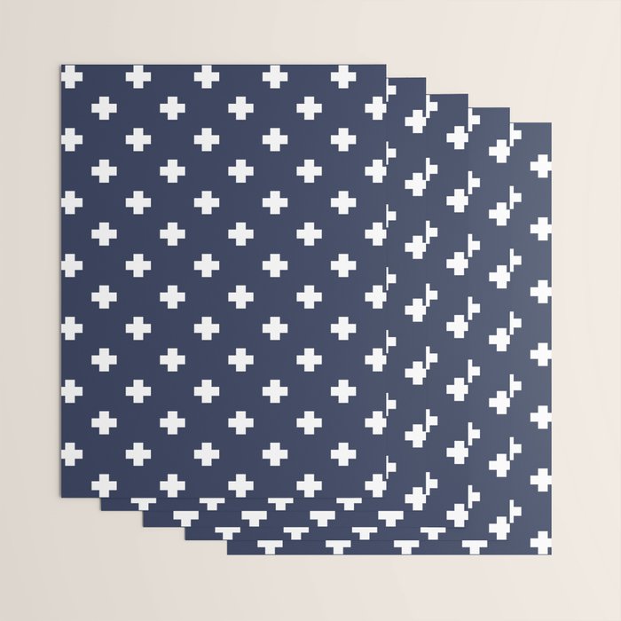 White Swiss Cross Pattern on Navy Blue background Wrapping Paper Gallery Image 3