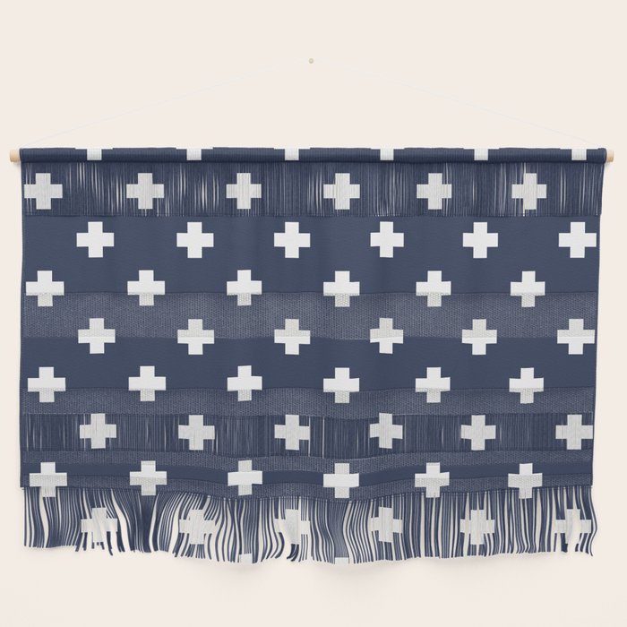 White Swiss Cross Pattern on Navy Blue background Wall Hanging Gallery Image 1