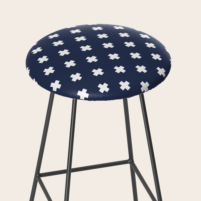 White Swiss Cross Pattern on Navy Blue background Stool Gallery Image 2
