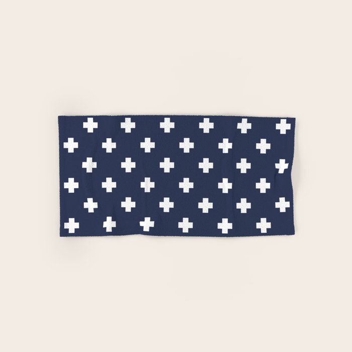 White Swiss Cross Pattern on Navy Blue background Bath Towel Gallery Image 1