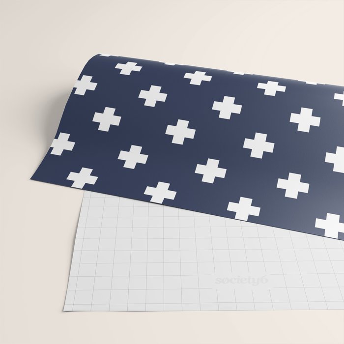 White Swiss Cross Pattern on Navy Blue background Wrapping Paper Gallery Image 2