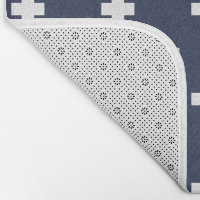White Swiss Cross Pattern on Navy Blue background Bath Mat Gallery Image 2