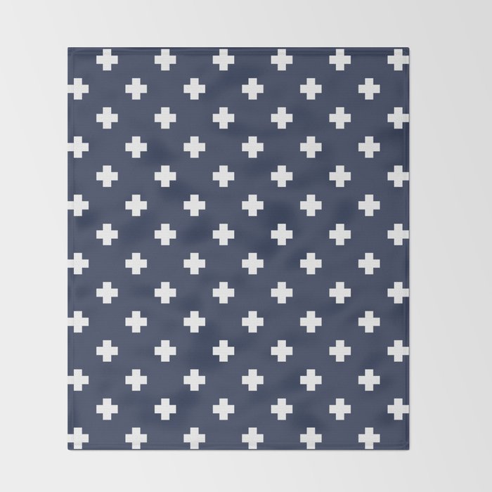 White Swiss Cross Pattern on Navy Blue background Throw Blanket Gallery Image 2