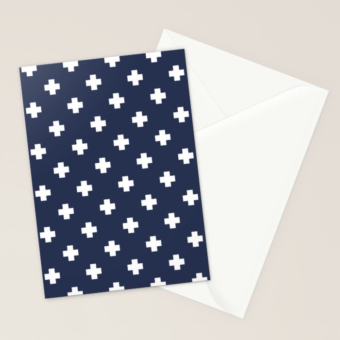 White Swiss Cross Pattern on Navy Blue background Stationery Card Gallery Image 2