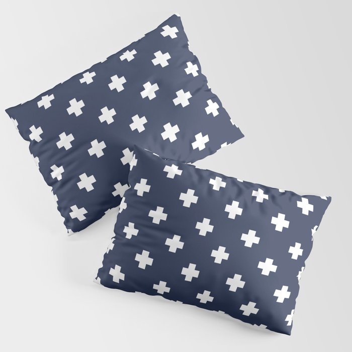 White Swiss Cross Pattern on Navy Blue background Pillow Sham Gallery Image 3
