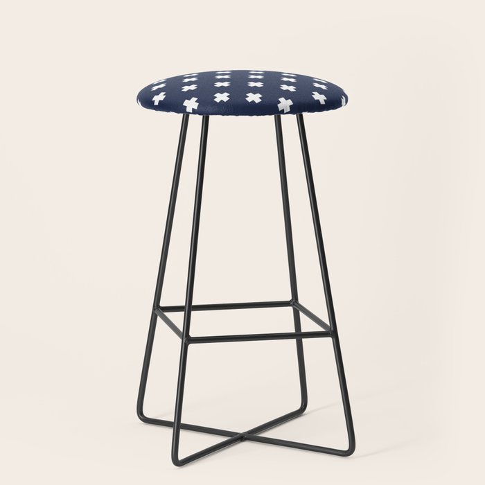 White Swiss Cross Pattern on Navy Blue background Stool Gallery Image 1