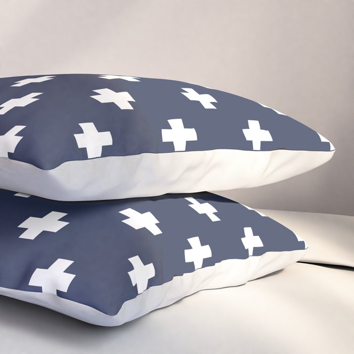 White Swiss Cross Pattern on Navy Blue background Pillow Sham Gallery Image 3