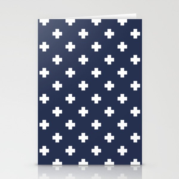 White Swiss Cross Pattern on Navy Blue background Stationery Card Gallery Image 2