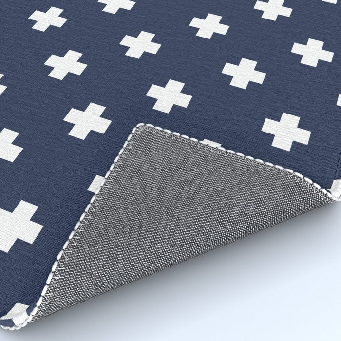 White Swiss Cross Pattern on Navy Blue background Rug Gallery Image 4