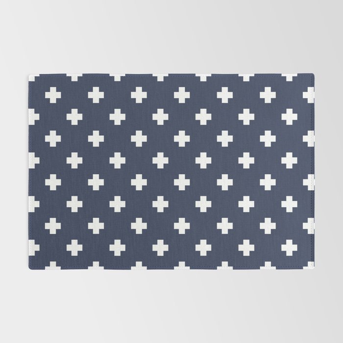White Swiss Cross Pattern on Navy Blue background Rug Gallery Image 2