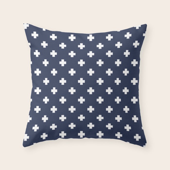 White Swiss Cross Pattern on Navy Blue background Throw Pillow Gallery Image 6