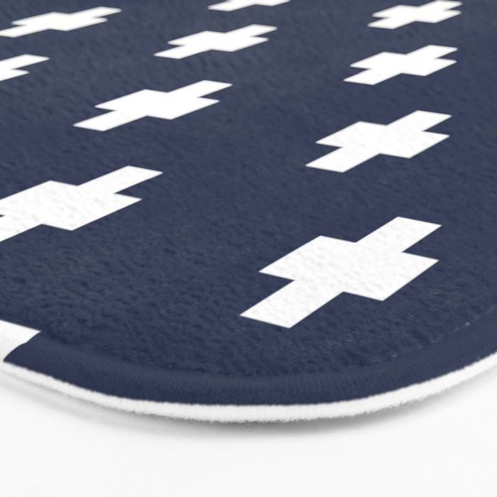 White Swiss Cross Pattern on Navy Blue background Bath Mat Gallery Image 3