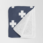 White Swiss Cross Pattern on Navy Blue background Throw Blanket Gallery Image 3