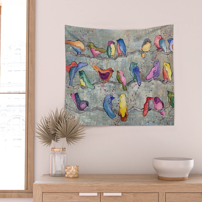 Colorful Birds Banter Wall Tapestry Gallery Image 2