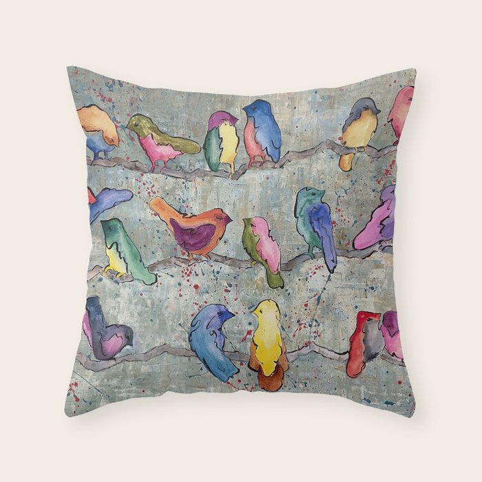 Colorful Birds Banter Throw Pillow Gallery Image 6