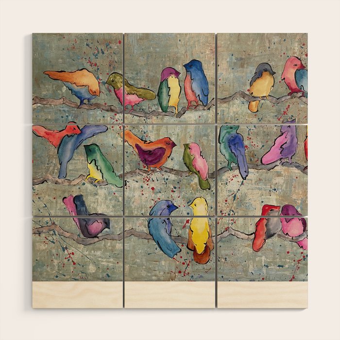 Colorful Birds Banter Wood Wall Art Gallery Image 1