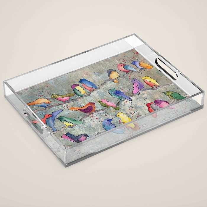 Colorful Birds Banter Acrylic Tray Gallery Image 1
