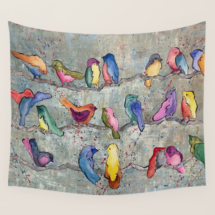 Colorful Birds Banter Wall Tapestry Gallery Image 4