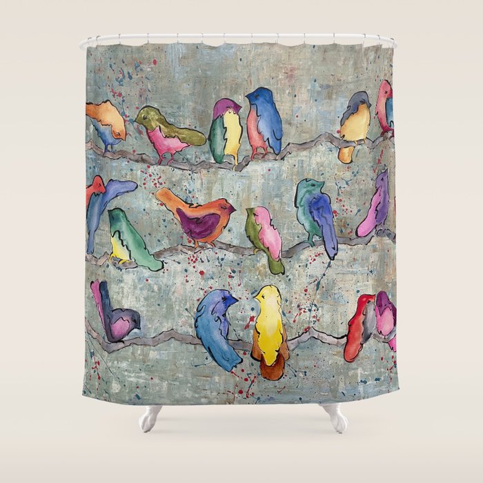 Colorful Birds Banter Shower Curtain Gallery Image 1