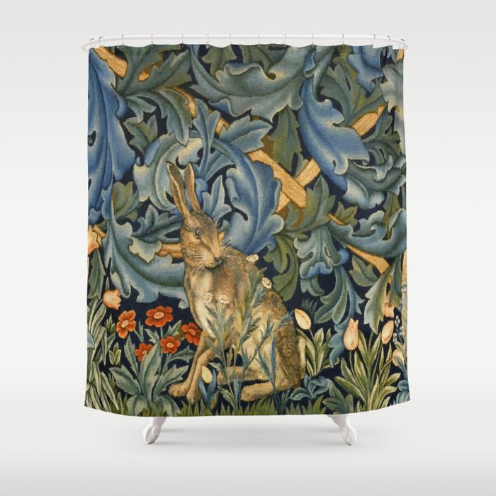William Morris Forest Rabbit , Morris Floral Shower Curtain Gallery Image 1