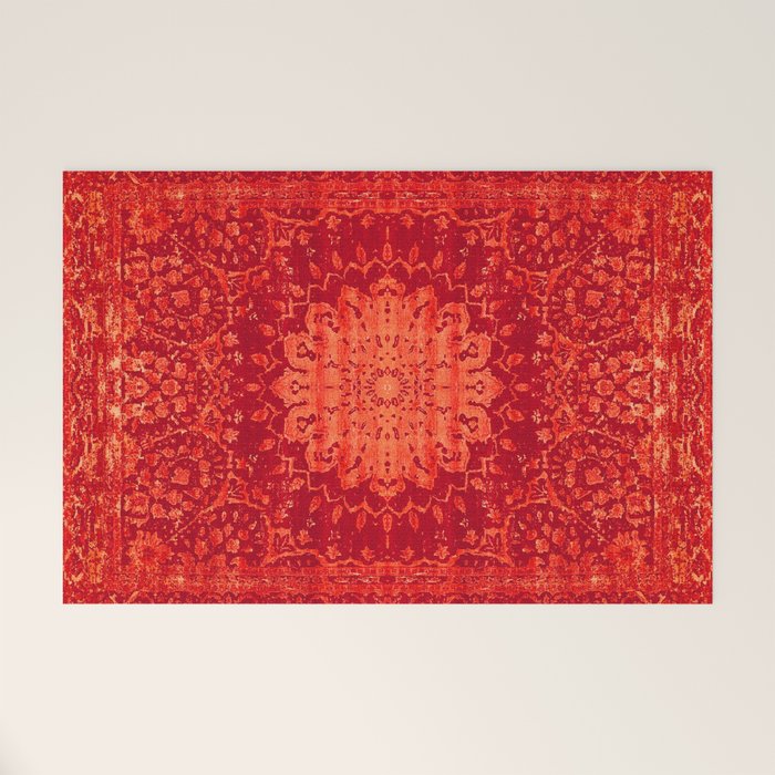Orange Boho Oriental Traditional Antique Moroccan Style Welcome Mat Gallery Image 1