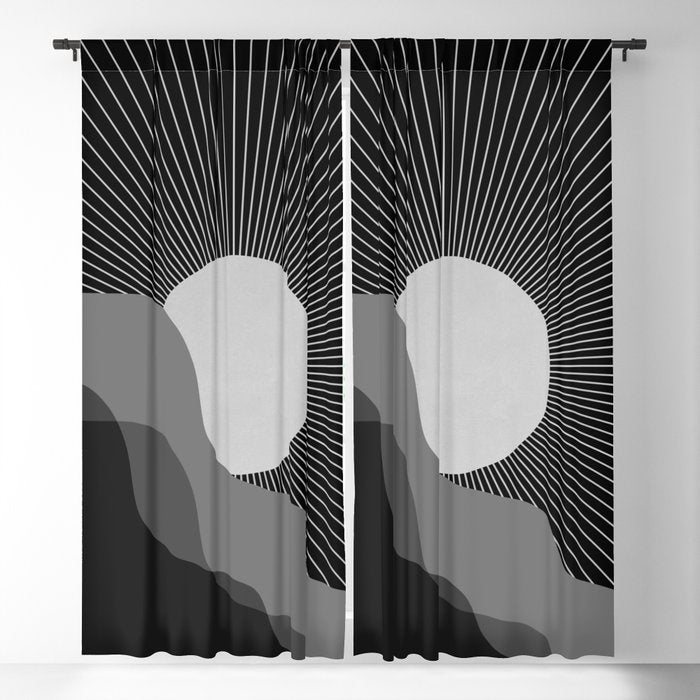 Abstraction_SUNRISE_SUNSET_BLACK_WHITE_MONO_POP_ART_0622A Window Curtain Gallery Image 1