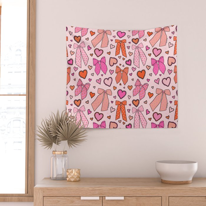 Valentine Bow Print Wall Tapestry Gallery Image 2