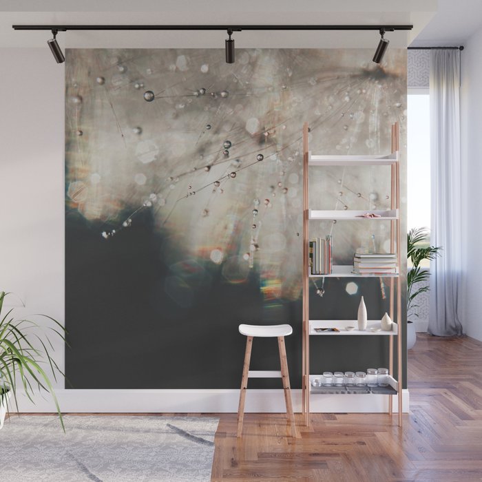 Dandelion Silver and Black rainbow sparkle Wall Mural Gallery Image 1