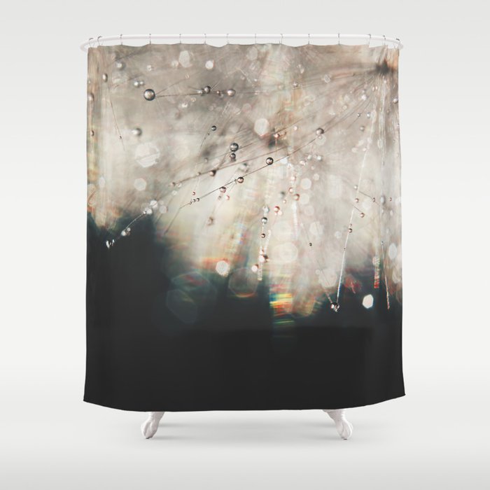 Dandelion Silver and Black rainbow sparkle Shower Curtain Gallery Image 1