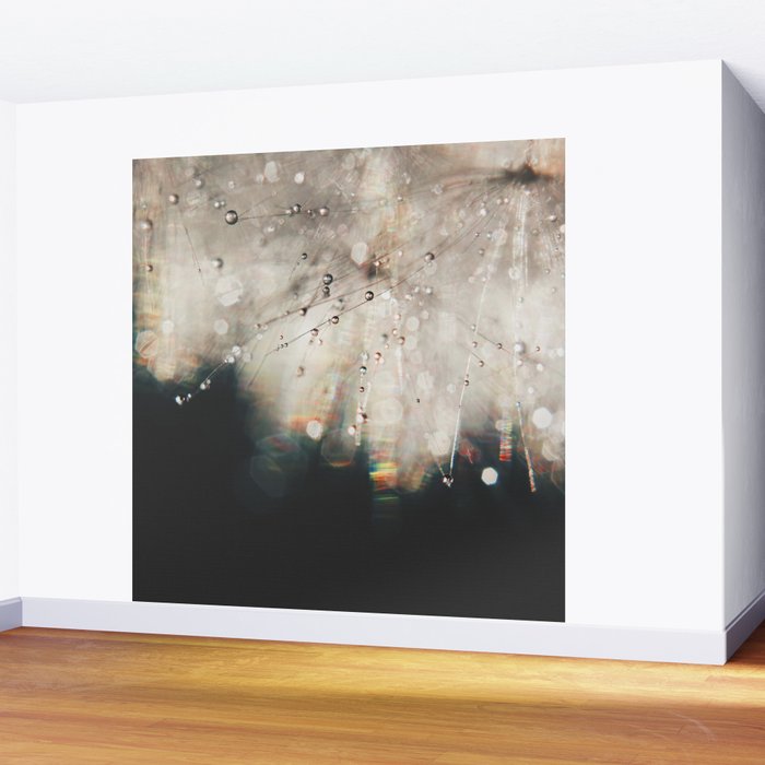 Dandelion Silver and Black rainbow sparkle Wall Mural Gallery Image 2