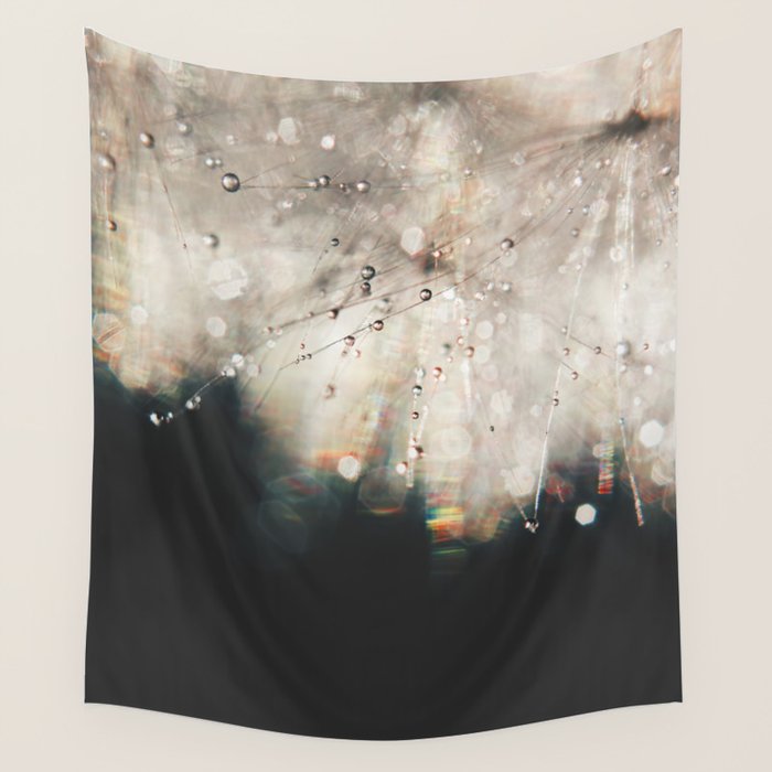 Dandelion Silver and Black rainbow sparkle Wall Tapestry Gallery Image 1