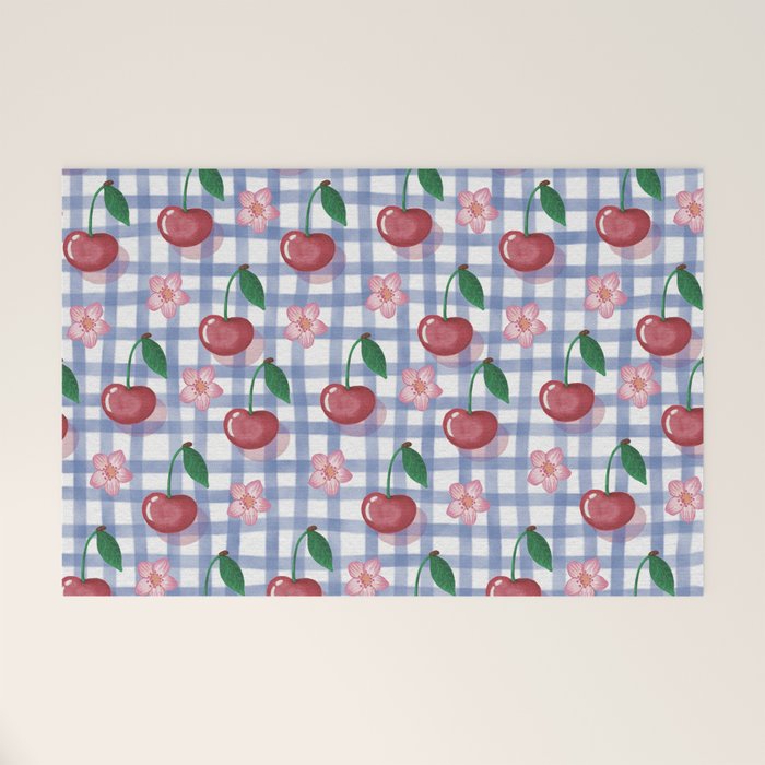 Watercolor Cherry Blossom Picnic Pattern Welcome Mat Gallery Image 1