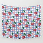 Watercolor Cherry Blossom Picnic Pattern Wall Tapestry Gallery Image 4