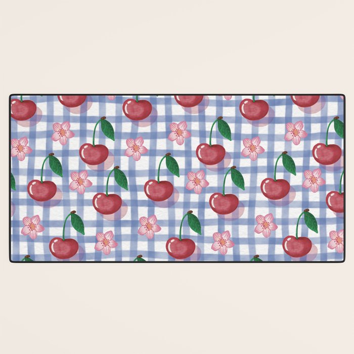 Watercolor Cherry Blossom Picnic Pattern Desk Mat Gallery Image 3